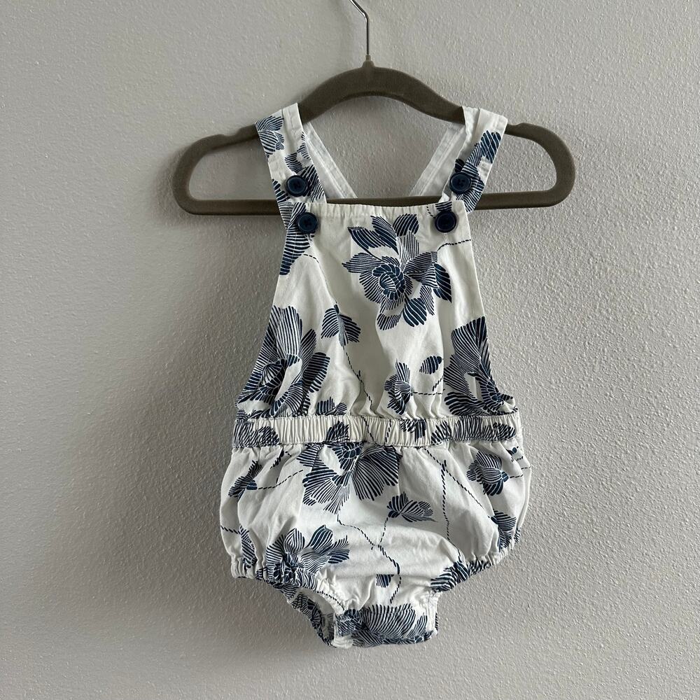 Old Navy White Blue Floral Tank one piece bubble Size 6-12 M